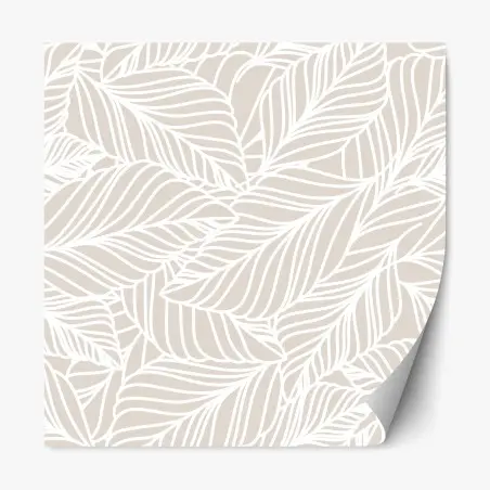 Sticker repositionnable motif de feuilles beige et blanc minimaliste – Wallnifity®