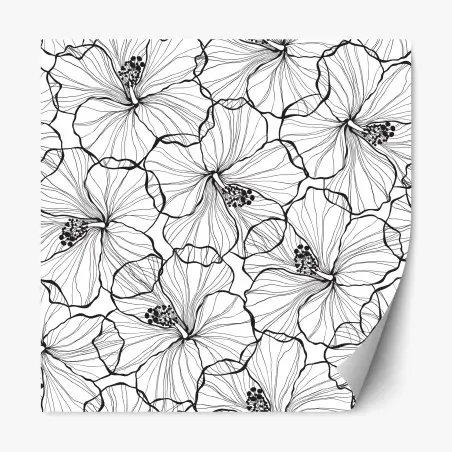 Sticker repositionnable motif floral graphique noir et blanc pour décoration murale – Wallnifity®