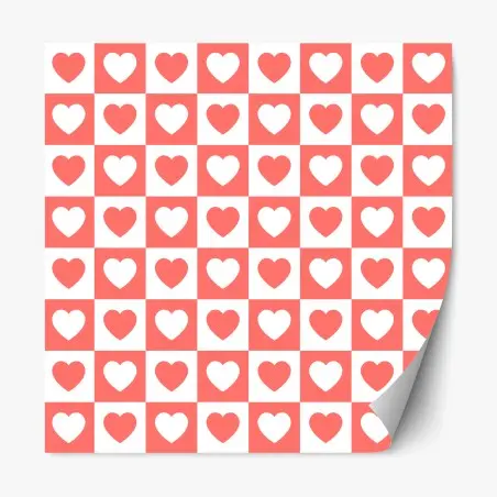 Sticker repositionnable motif damier de cœurs corail – Wallnifity®