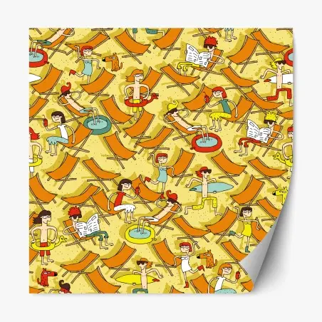 Sticker repositionnable scène de plage ensoleillée, motif estival – Wallnifity®