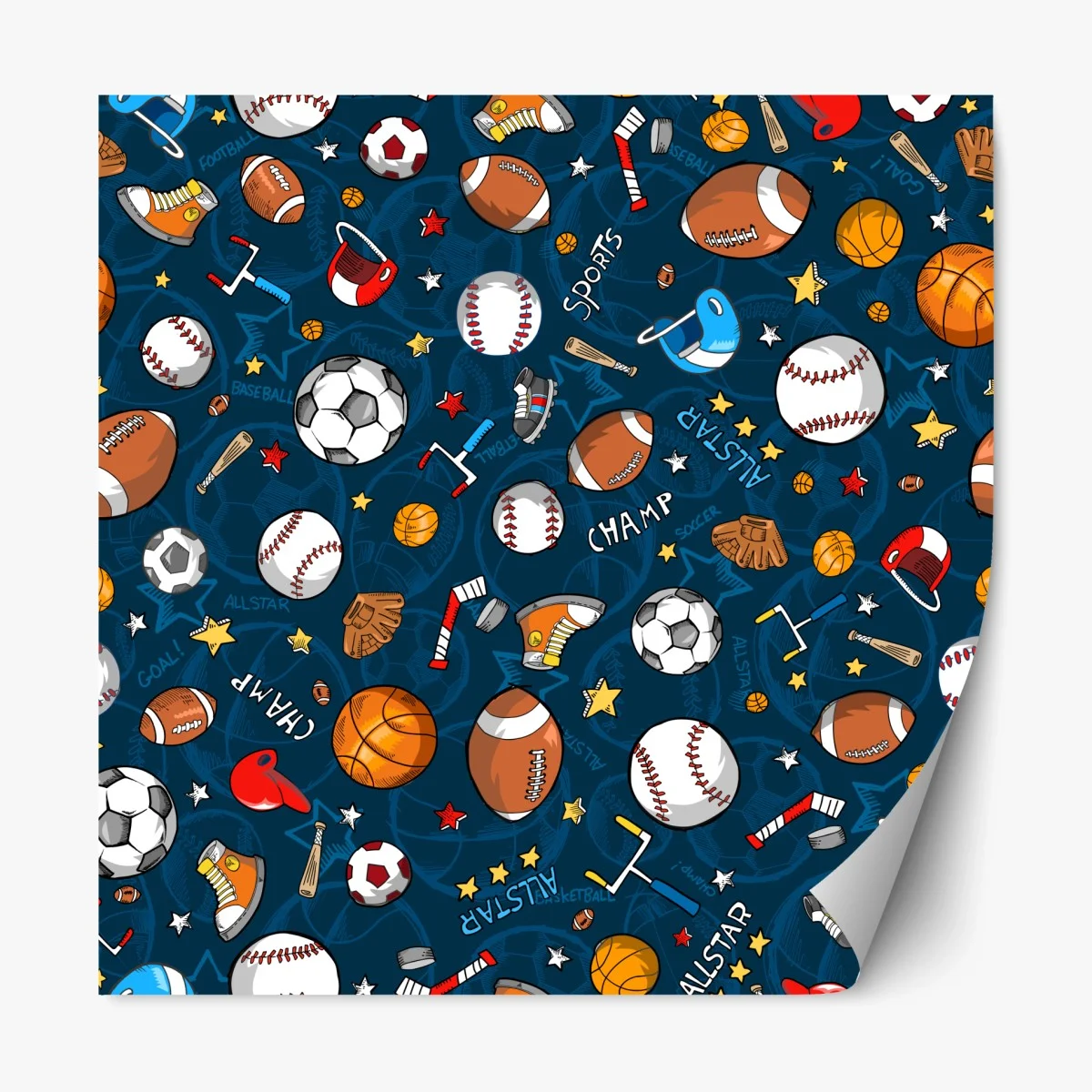 Sticker repositionnable motif sportif coloré: ballons et accessoires – Wallnifity® Sticker repositionnable motif sportif coloré: ballons et accessoires – Wallnifity®