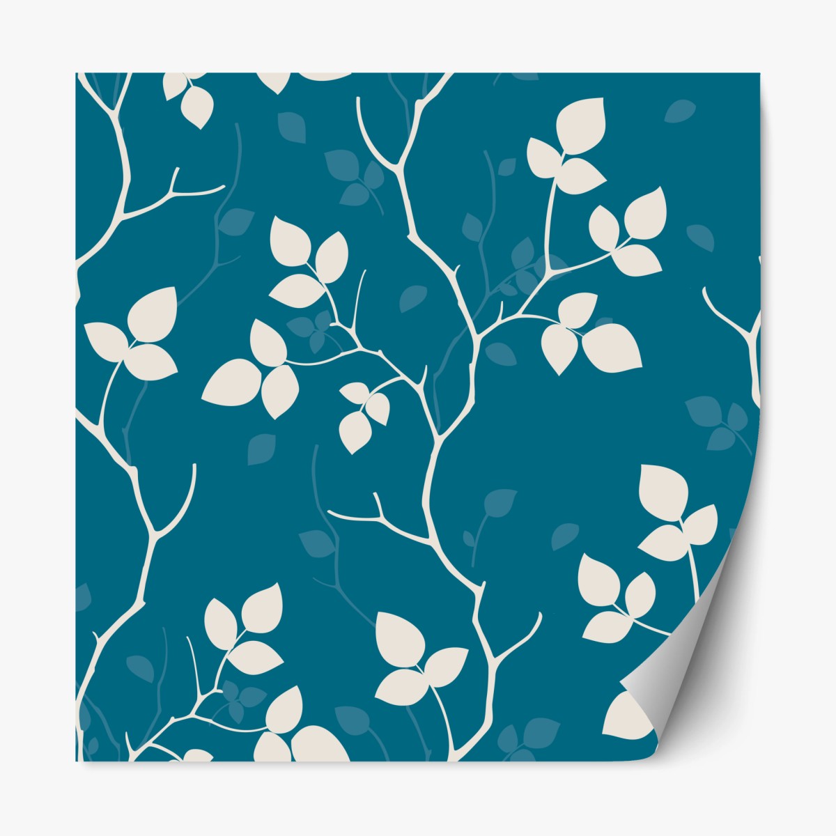 Sticker repositionnable motif feuilles blanches sur fond bleu canard – Wallnifity®