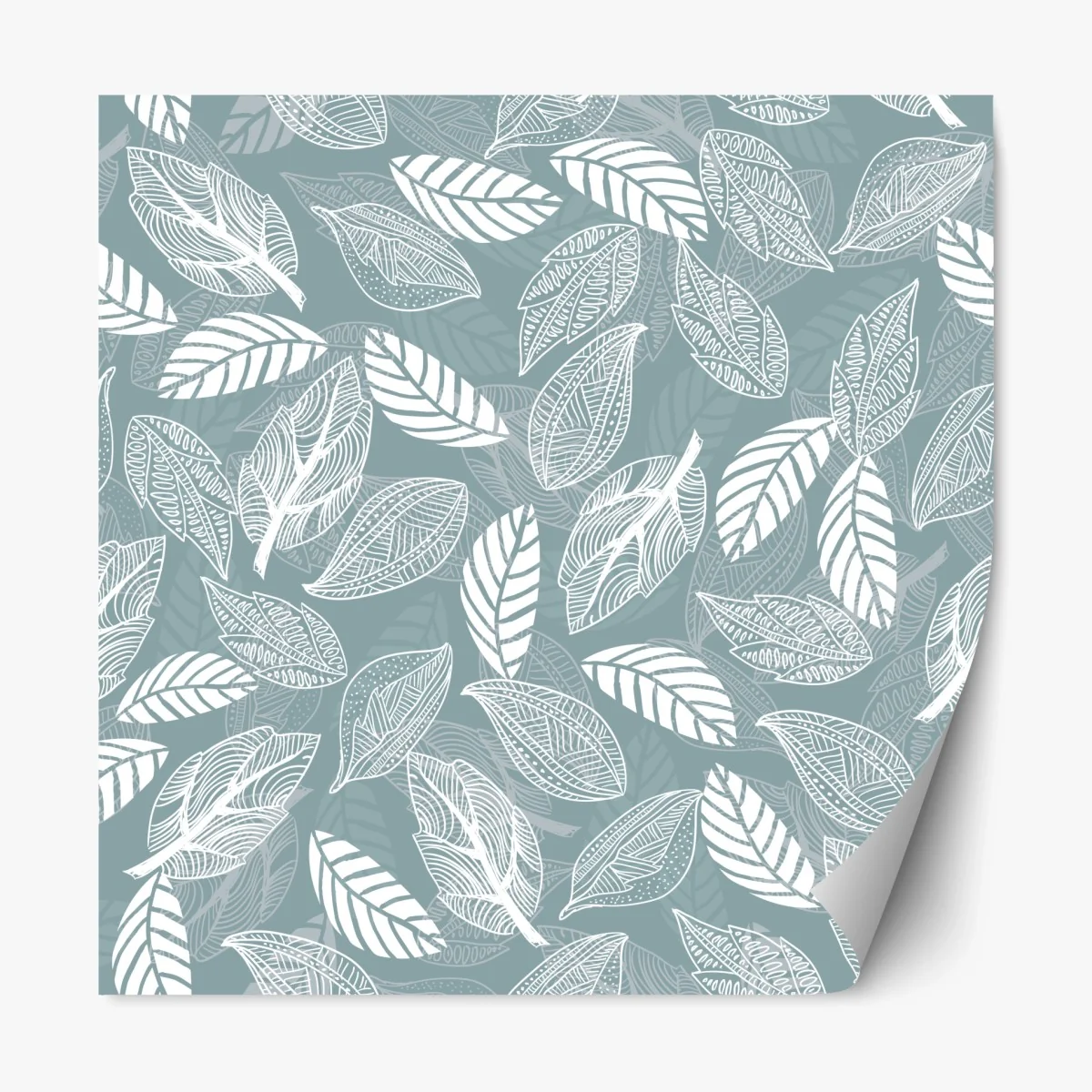 Sticker repositionnable motif feuilles blanches sur fond bleu-gris – Wallnifity® Sticker repositionnable motif feuilles blanches sur fond bleu-gris – Wallnifity®