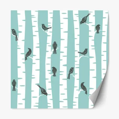 Sticker repositionnable oiseaux sur troncs de bouleau menthe – Wallnifity®