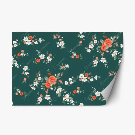 Sticker repositionnable élégant motif floral corail sur fond vert – Wallnifity®