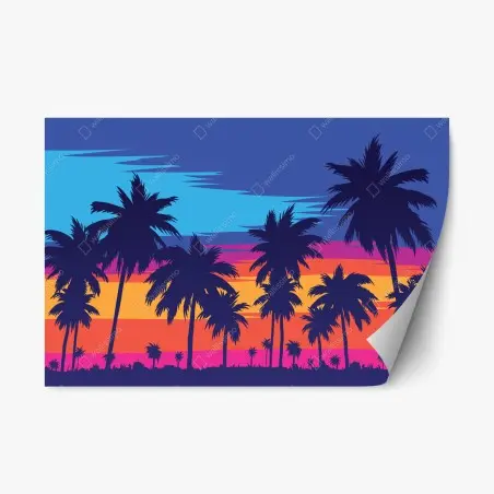 Sticker repositionnable scène tropicale rétro aux palmiers – Wallnifity®