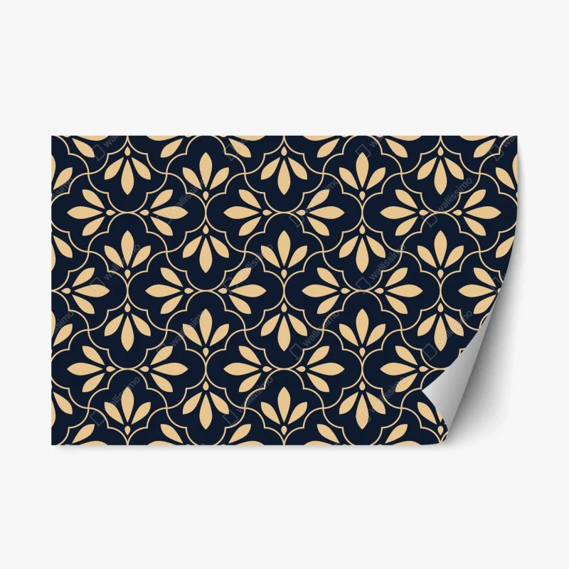 Sticker repositionnable motif floral géométrique bleu marine et beige – Wallnifity® Sticker repositionnable motif floral géométrique bleu marine et beige – Wallnifity®