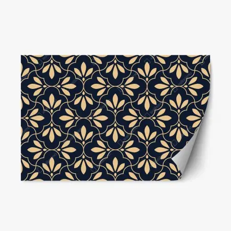 Sticker repositionnable motif floral géométrique bleu marine et beige – Wallnifity®