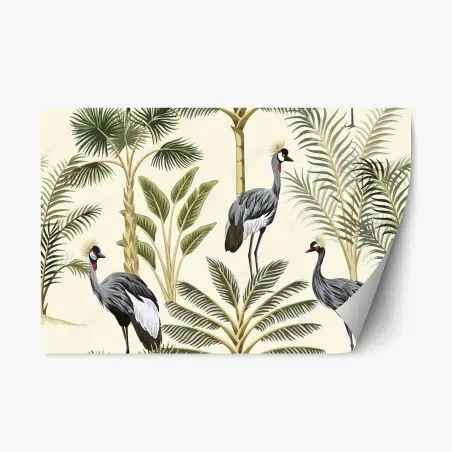 Sticker repositionnable jungle élégante aux grues couronnées – Wallnifity®