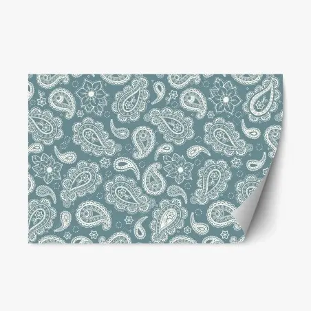 Sticker repositionnable motif cachemire floral bleu-vert élégant – Wallnifity®