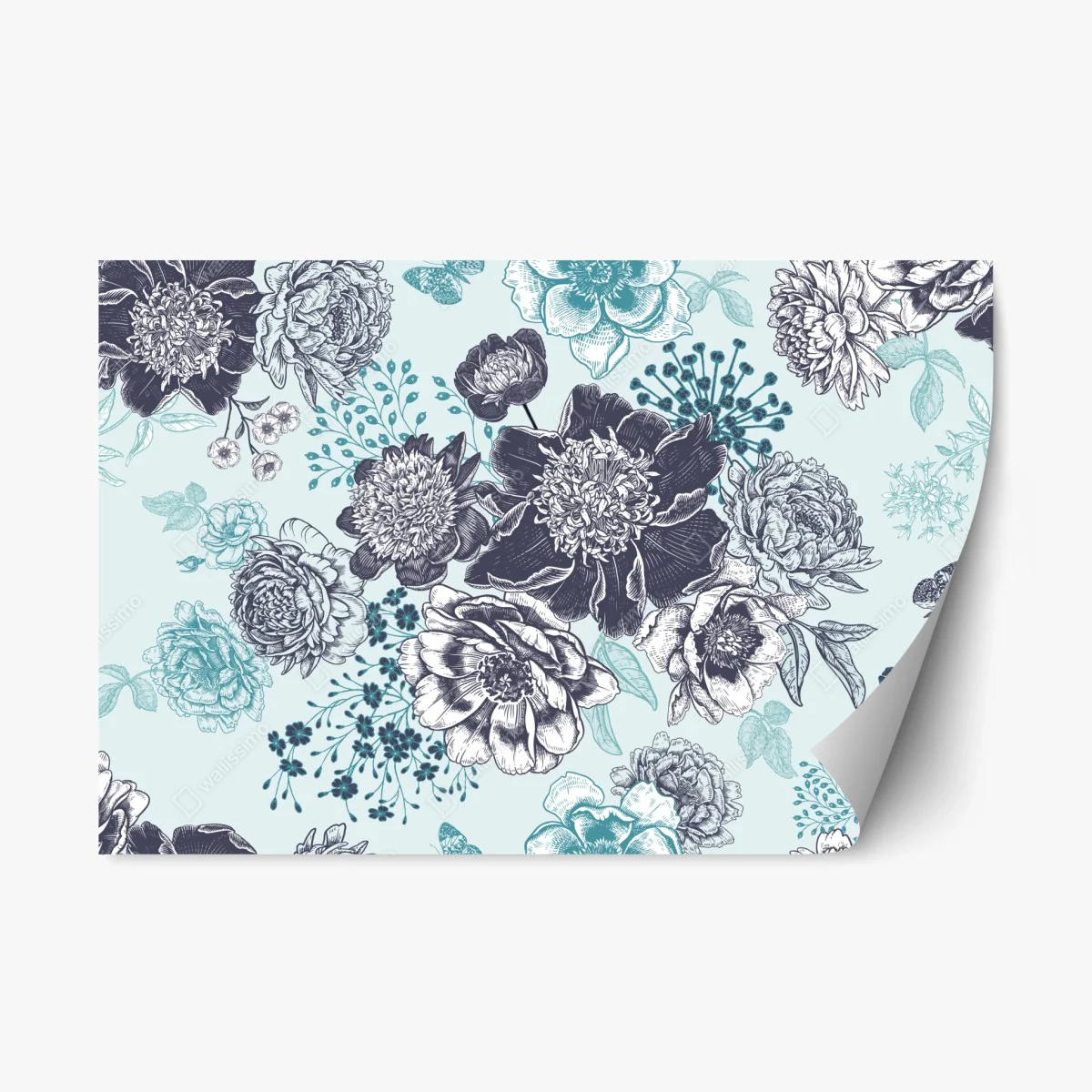 Sticker repositionnable motif floral bleu et ivoire style gravure – Wallnifity® Sticker repositionnable motif floral bleu et ivoire style gravure – Wallnifity®