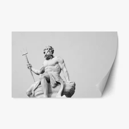 Sticker repositionnable Neptune majestueux, statue classique en noir et blanc – Wallnifity®
