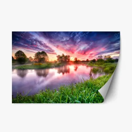 Sticker repositionnable aurore enchanteresse au bord de la rivière – Wallnifity®