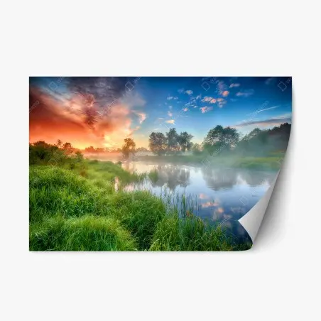 Sticker repositionnable aube d'été sur les rives brumeuses – Wallnifity®