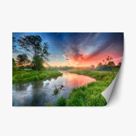 Sticker repositionnable aube d'été au bord de la rivière – Wallnifity®