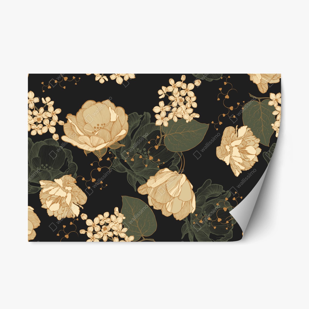 Sticker repositionnable motif floral doré sur fond noir – Wallnifity®