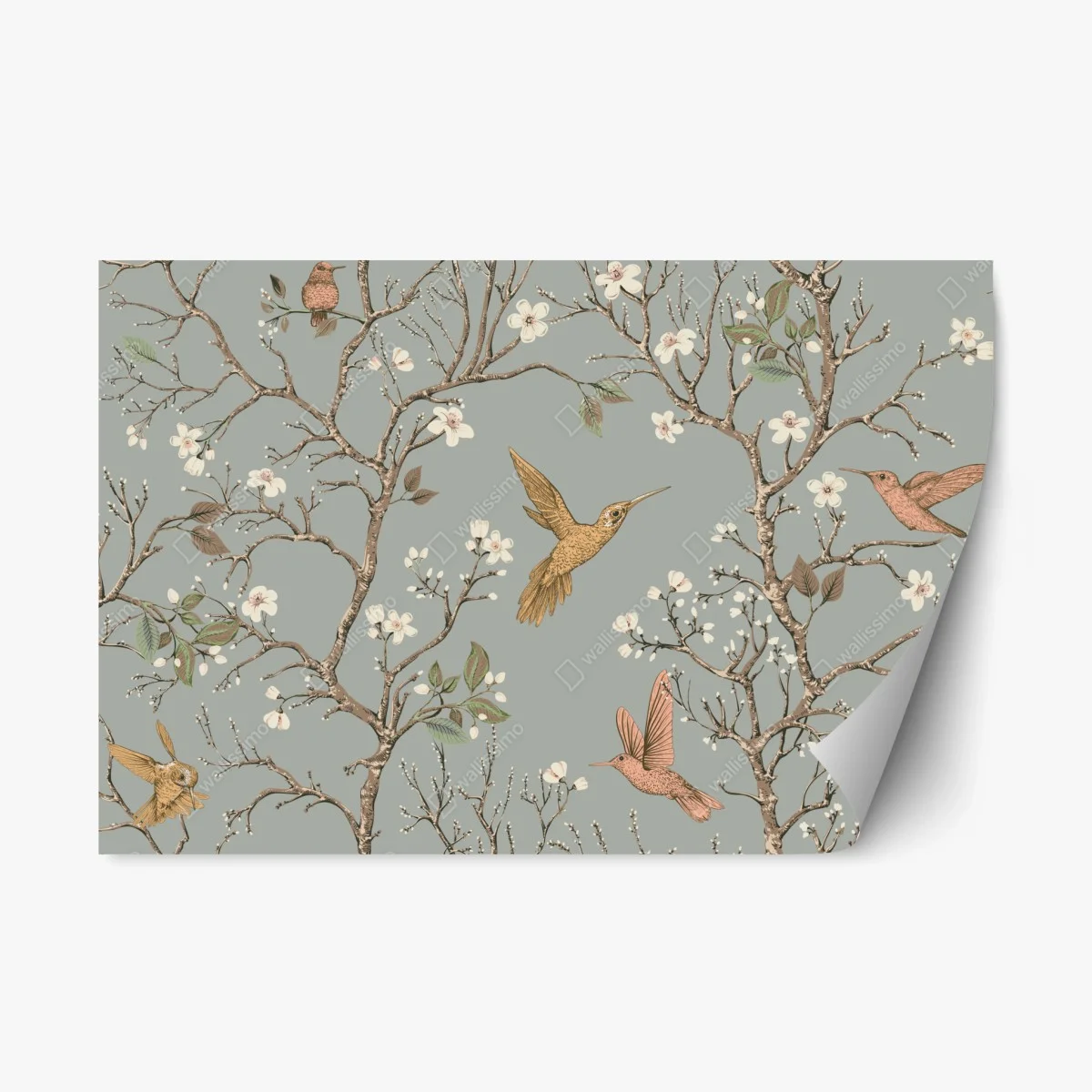 Sticker repositionnable colibris et fleurs sur fond vert doux – Wallnifity® Sticker repositionnable colibris et fleurs sur fond vert doux – Wallnifity®