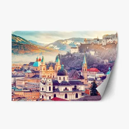 Sticker repositionnable vue pittoresque de Salzburg au crépuscule – Wallnifity®