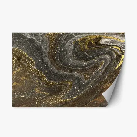 Sticker repositionnable tourbillons dorés sur marbre sombre – Wallnifity®