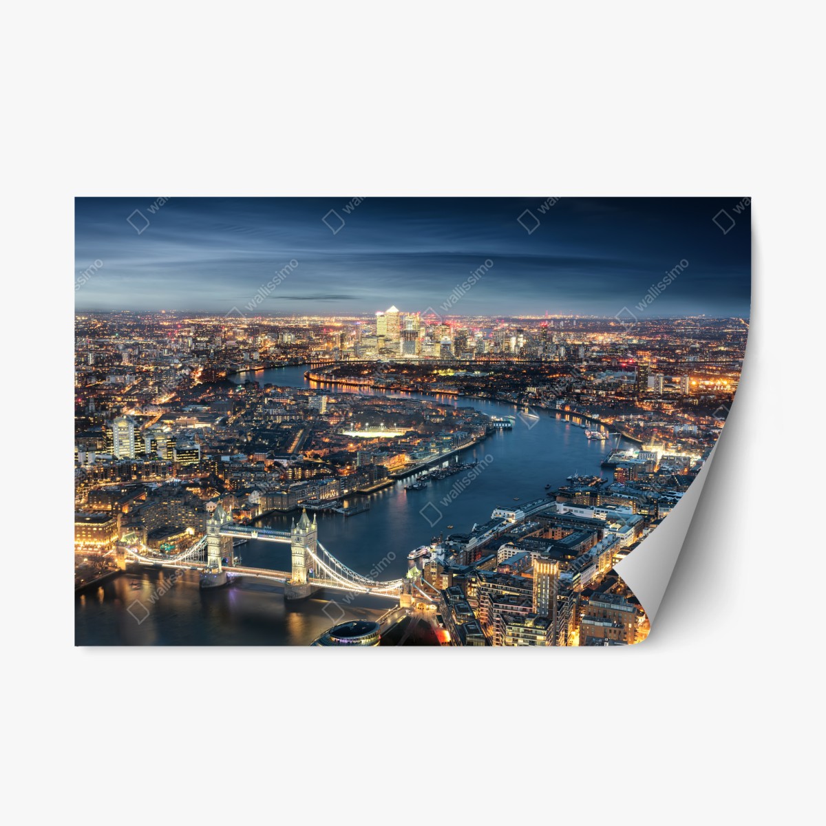 Sticker repositionnable vue aérienne nocturne de Londres et du Tower Bridge – Wallnifity®