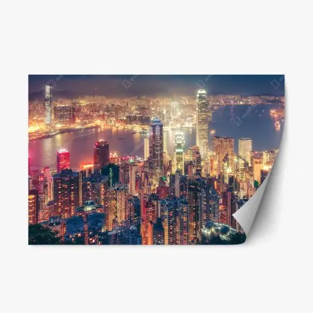 Sticker repositionnable vue panoramique nocturne de Hong Kong depuis Victoria Peak – Wallnifity®