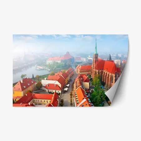 Sticker repositionnable panorama de la vieille ville aux toits rouges – Wallnifity®