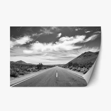 Sticker repositionnable route désertique de Death Valley en noir et blanc – Wallnifity®