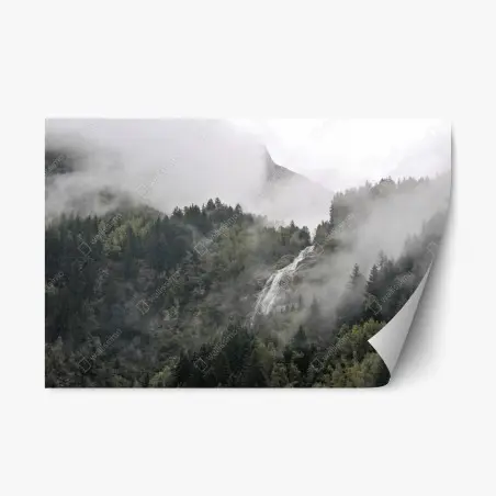Sticker repositionnable cascade brumeuse au cœur de la forêt – Wallnifity®