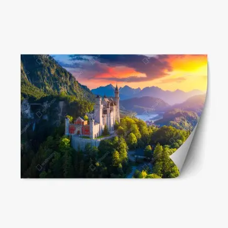 Sticker repositionnable château de Neuschwanstein au coucher du soleil – Wallnifity®