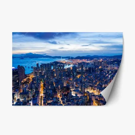 Sticker repositionnable vue aérienne nocturne de Hong Kong – Wallnifity®