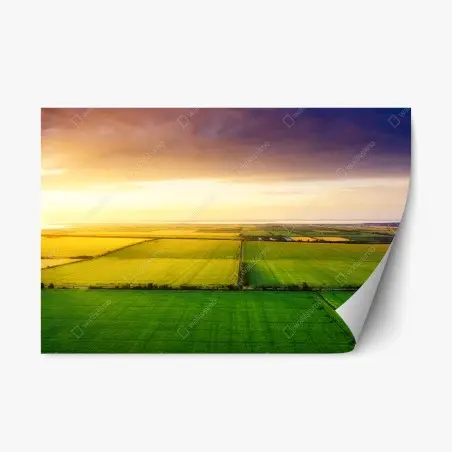Sticker repositionnable panorama agricole au coucher du soleil – Wallnifity®