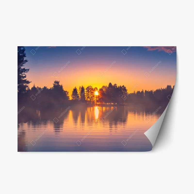 Sticker repositionnable coucher de soleil sur le lac brumeux – Wallnifity® Sticker repositionnable coucher de soleil sur le lac brumeux – Wallnifity®