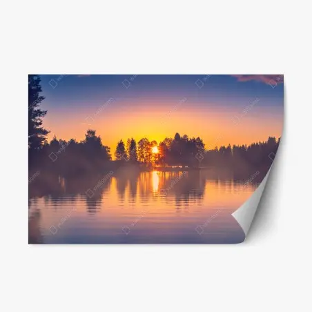 Sticker repositionnable coucher de soleil sur le lac brumeux – Wallnifity®