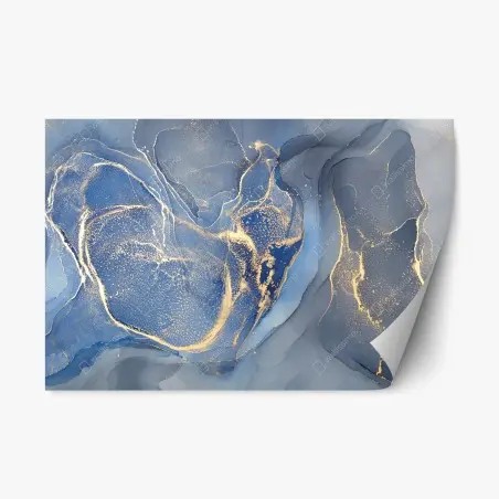 Sticker repositionnable vagues d'or sur fond bleu – Wallnifity®