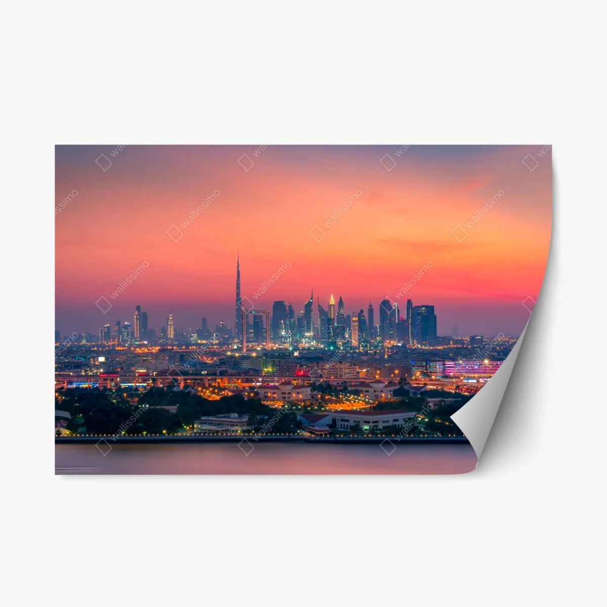 Sticker repositionnable horizon moderne au coucher de soleil — Dubaï – Wallnifity® Sticker repositionnable horizon moderne au coucher de soleil — Dubaï – Wallnifity®