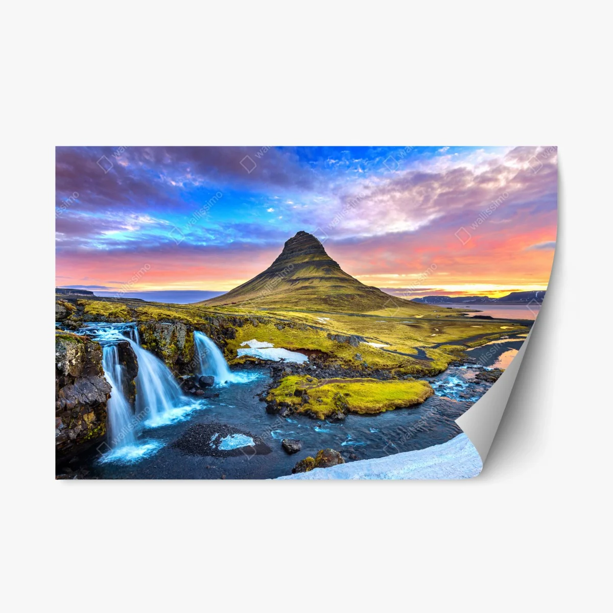 Sticker repositionnable lever de soleil à Kirkjufell, paysage d'Islande – Wallnifity® Sticker repositionnable lever de soleil à Kirkjufell, paysage d'Islande – Wallnifity®
