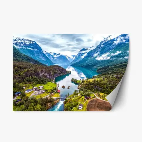 Sticker repositionnable fjord norvégien au cœur des montagnes – Wallnifity®