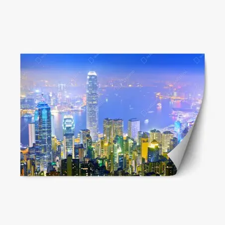 Sticker repositionnable panorama nocturne de Hong Kong – Wallnifity®