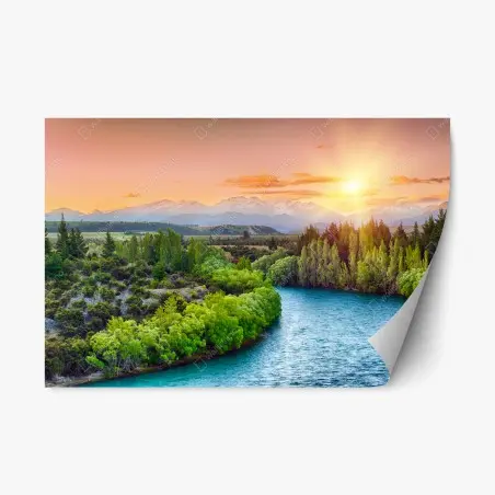 Sticker repositionnable coucher de soleil sur la rivière Clutha et les Alpes du Sud – Wallnifity®