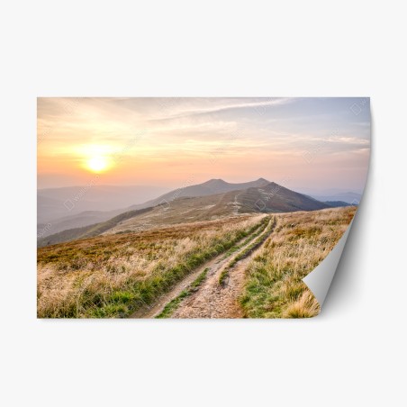 Sticker repositionnable sentier de montagne au lever du soleil – Wallnifity®