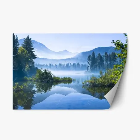 Sticker repositionnable matin brumeux au lac alpin – Wallnifity®