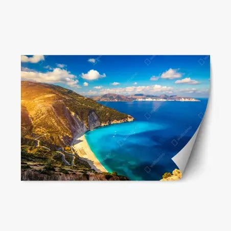 Sticker repositionnable côte turquoise de Myrtos, Kefalonia – Wallnifity®