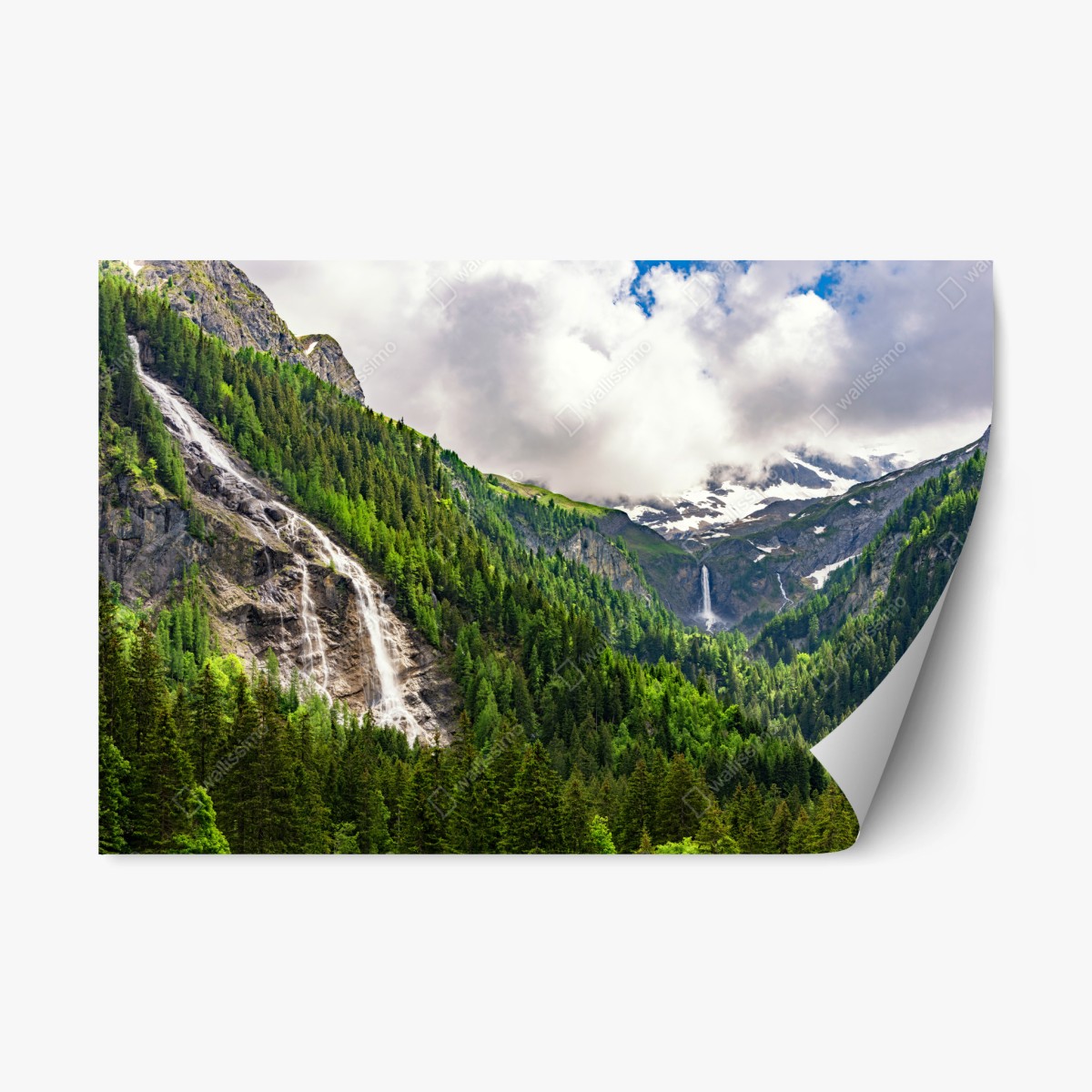 Sticker repositionnable cascade dans une vallée verdoyante – Wallnifity®