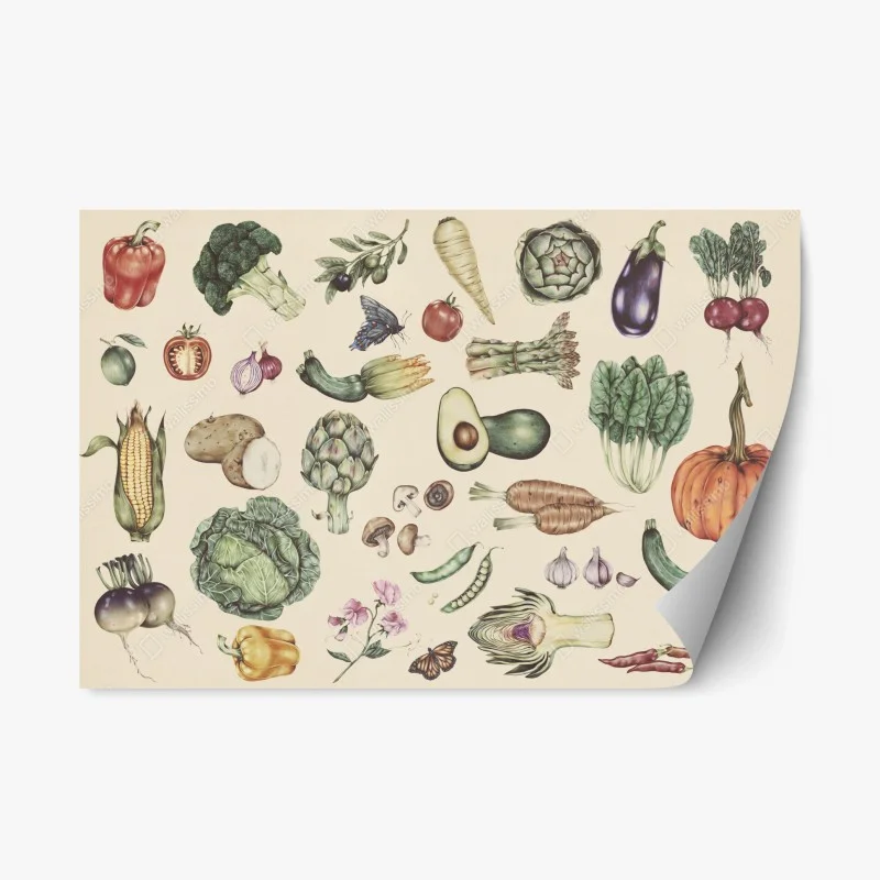 Sticker repositionnable illustration botanique de légumes au style vintage – Wallnifity®