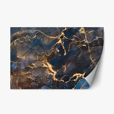 Sticker repositionnable vagues d'or sur bleu profond – Wallnifity®