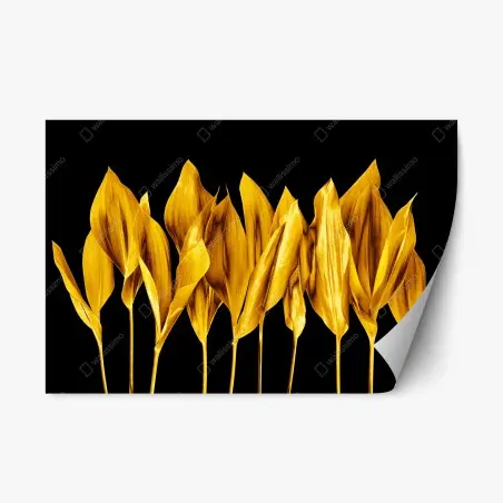 Sticker repositionnable feuilles dorées sur fond noir – Wallnifity®
