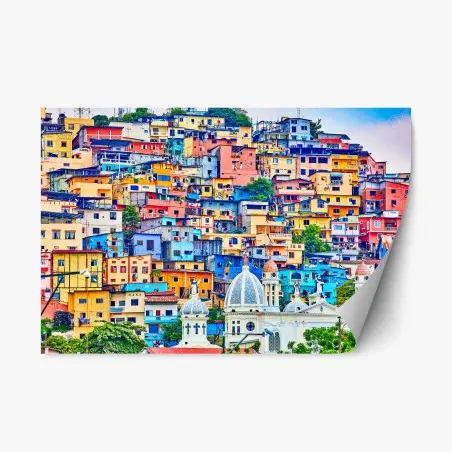 Sticker repositionnable maisons colorées de Las Peñas sur la colline Santa Ana, Guayaquil – Wallnifity®