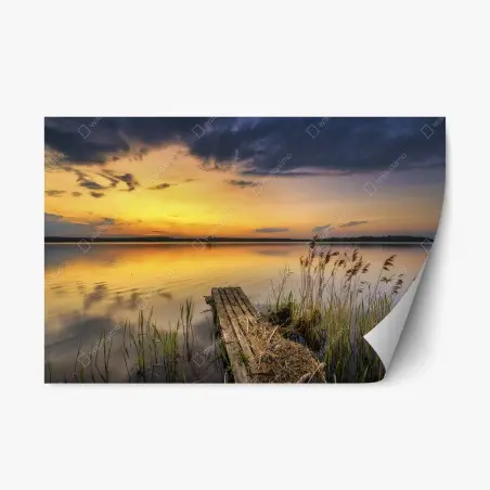 Sticker repositionnable coucher de soleil doré sur le lac – Wallnifity®