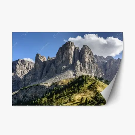 Sticker repositionnable paysage de falaises majestueuses et prairies alpines – Wallnifity®
