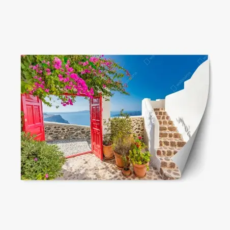 Sticker repositionnable balcon ensoleillé à Santorin – Wallnifity®